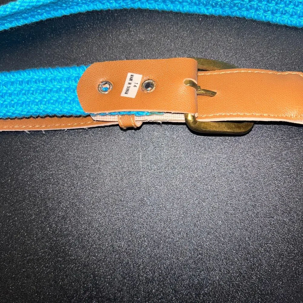 Blue Woven Brown Faux Leather Adjustable Belt Women's Size 14